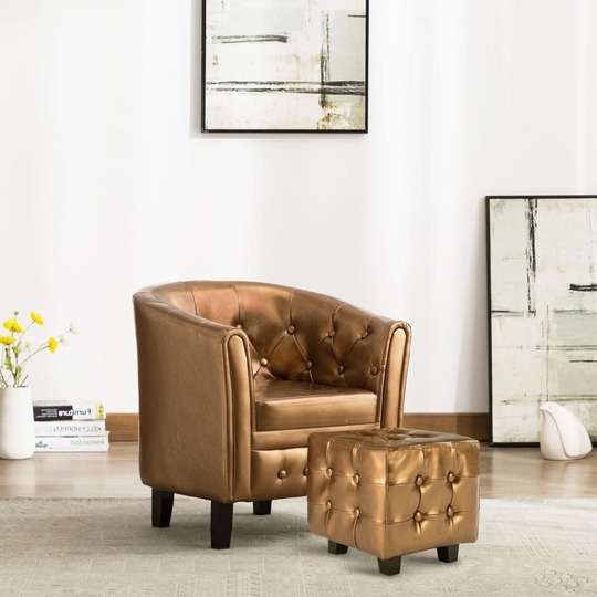 Krėslas su pakoja, rudos spalvos, dirbtinė oda - Foteliai