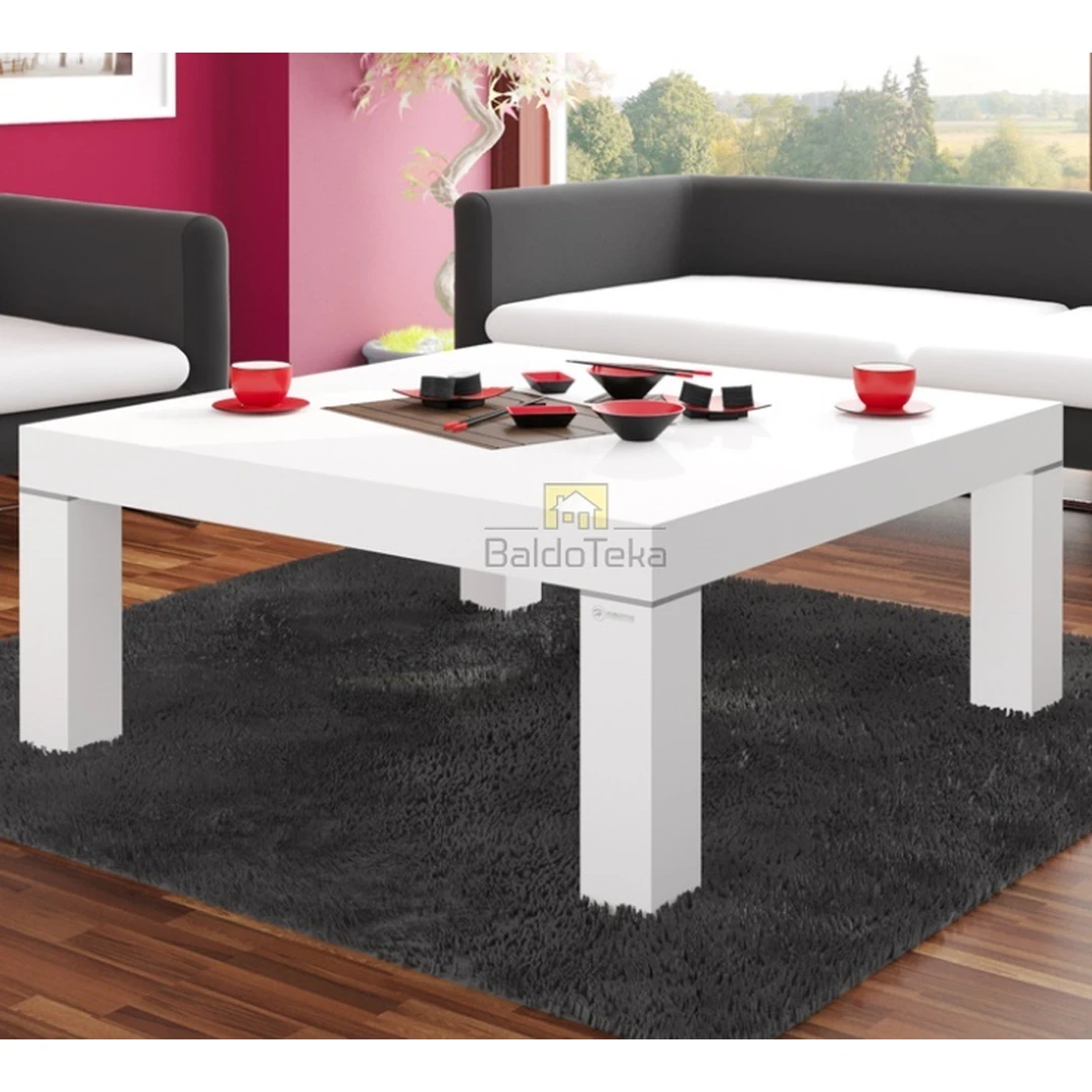 Premium balta blizgi MDF stalas 100x100x48 cm