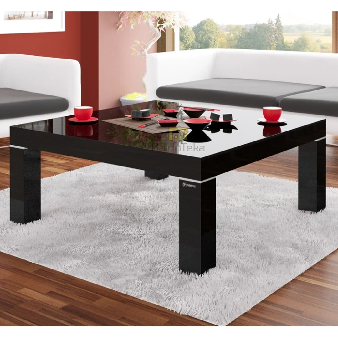 Premium juodos blizgios spalvos MDF stalas 100x100x48 cm
