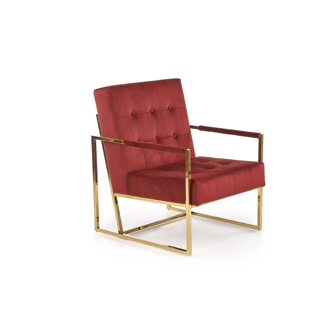 Ergonomiški sofos kėdės su tamsiai raudonu audiniu ir aukso kojomis