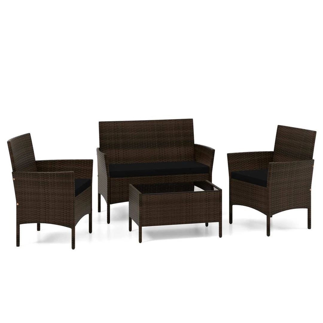 Lauko baldų komplektas, 4 dalių, Juoda, 71,12 × 40,64 × 40,64 cm - Lauko baldų komplektai