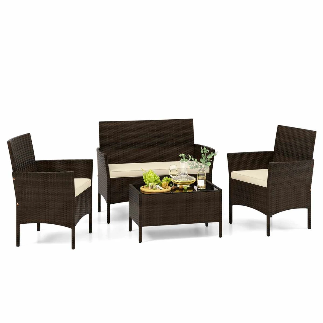 Lauko baldų komplektas, 4 dalių, Ruda, 71,12 × 40,64 × 40,64 cm - Lauko baldų komplektai
