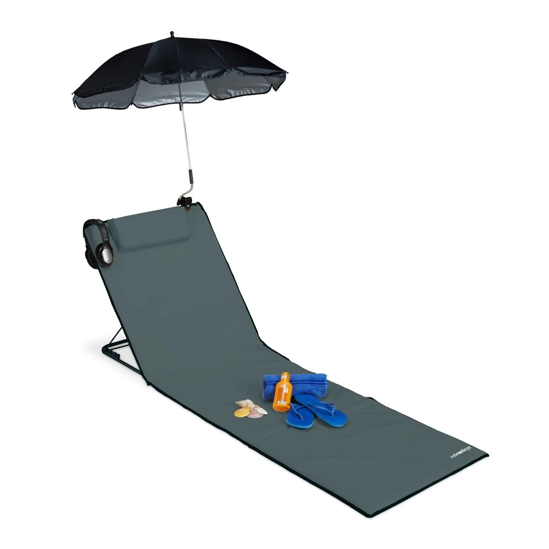 Lauko gultas Relaxdays, 3 padėtys, Pilka/juoda, 60 × 197 × 6 cm - Gultai