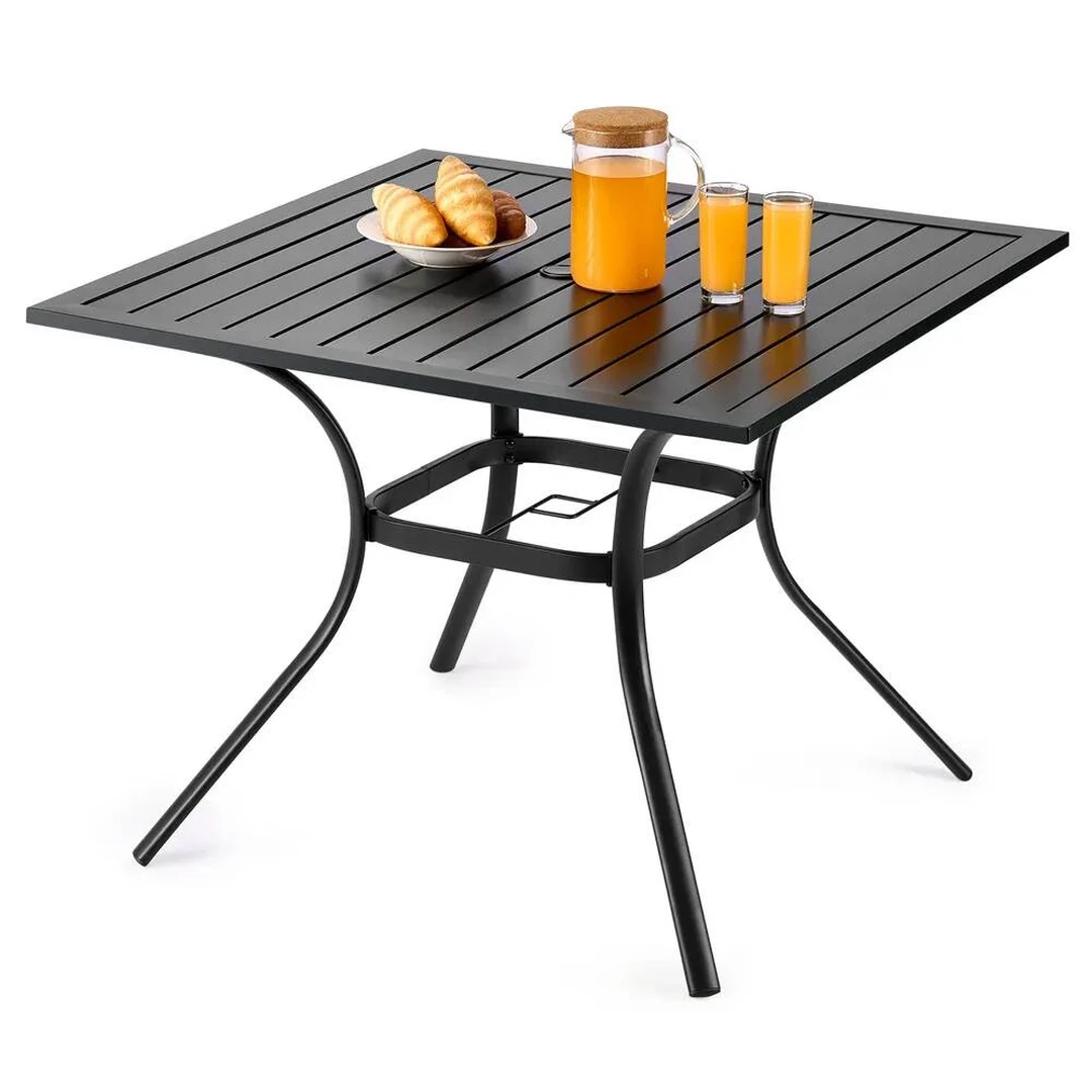 Kvadratinis lauko stalas su metaliniu stalviršiu 94 cm
