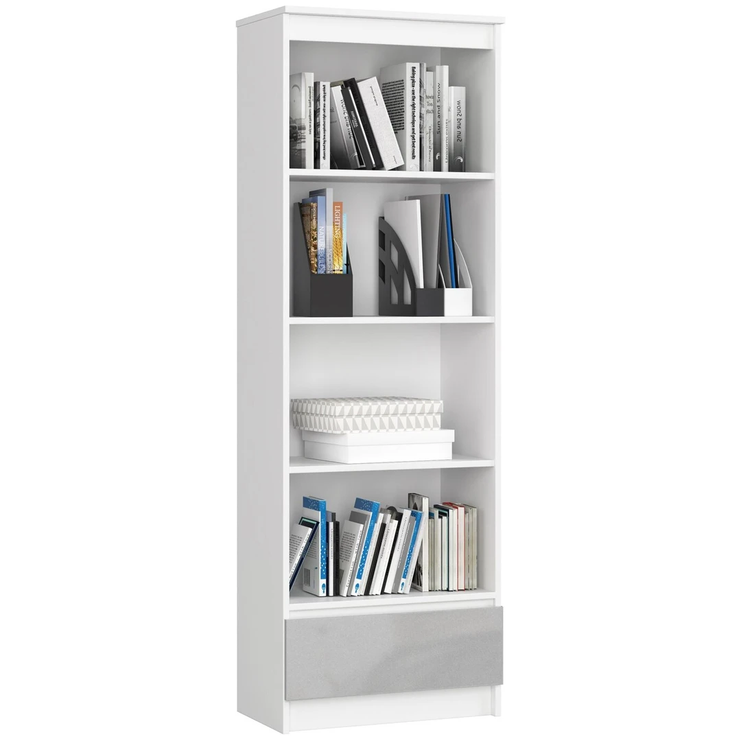 Styliška ir funkcionali knygų spinta baltos ir pilkos spalvų deriniu