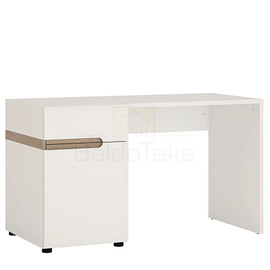 Modernus rašomasis stalas LINATE TYP80 – alpių baltuma su ąžuolo dekoro detalėmis