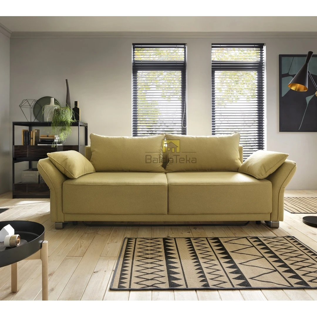 Ergonomiškas sofos lova su patalynės dėže ir reguliuojamais porankiais