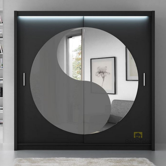 Moderni juoda matinė spintelė su LED apšvietimu ir veidrodžiu