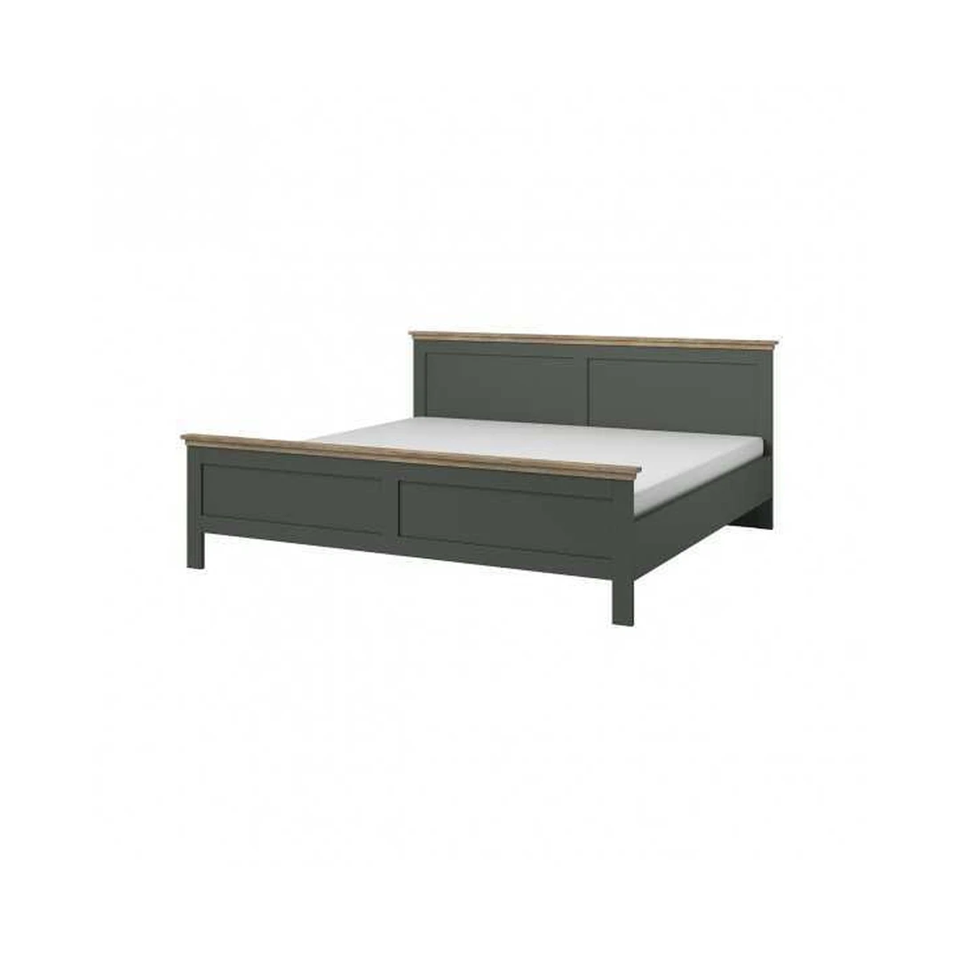 Ergonominė žalio ir ąžuolinės spalvos lova su patalynės konteineriu