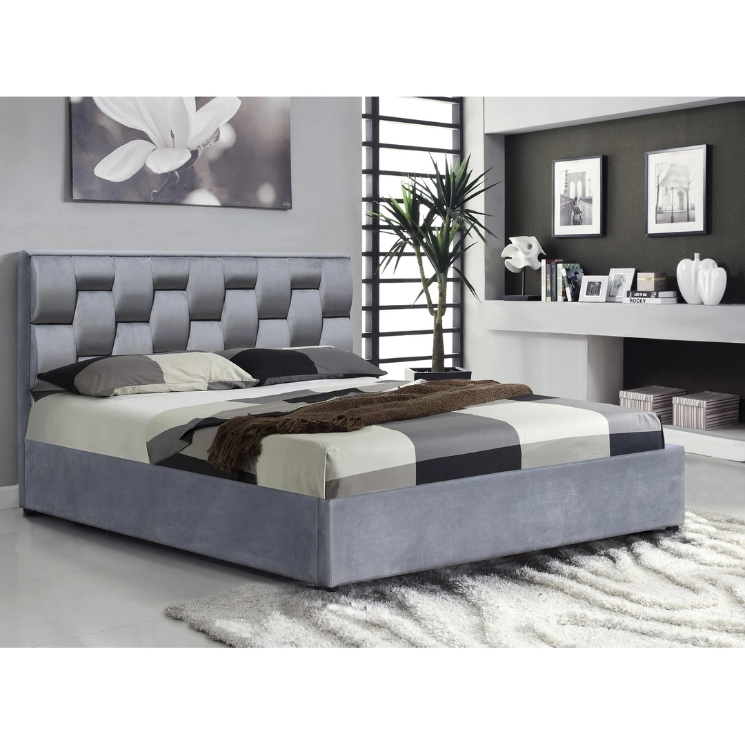 Didelė velvetinė lova su talpia dėže ir pakeliamu mechanizmu