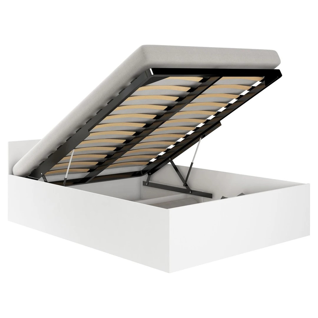 Šiuolaikinė lova su pakeliamu rėmu ir konteineriu