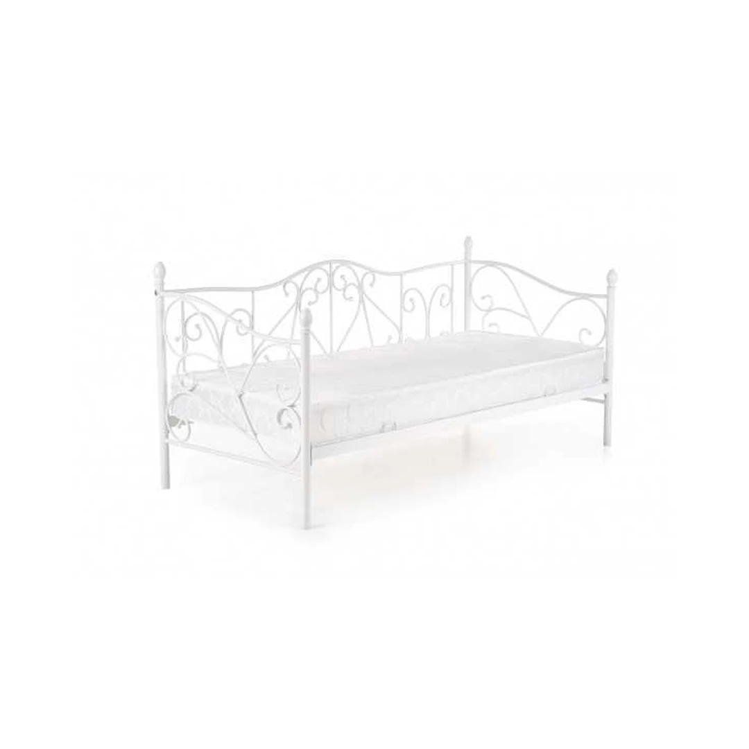 Balta milteliais dengto plieno lova su patalynės dėže