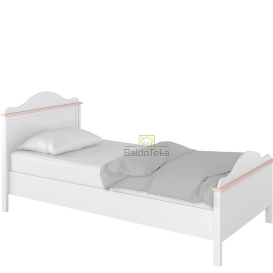 Balta-rožinė lova su grotelėmis ir bonell čiužiniu