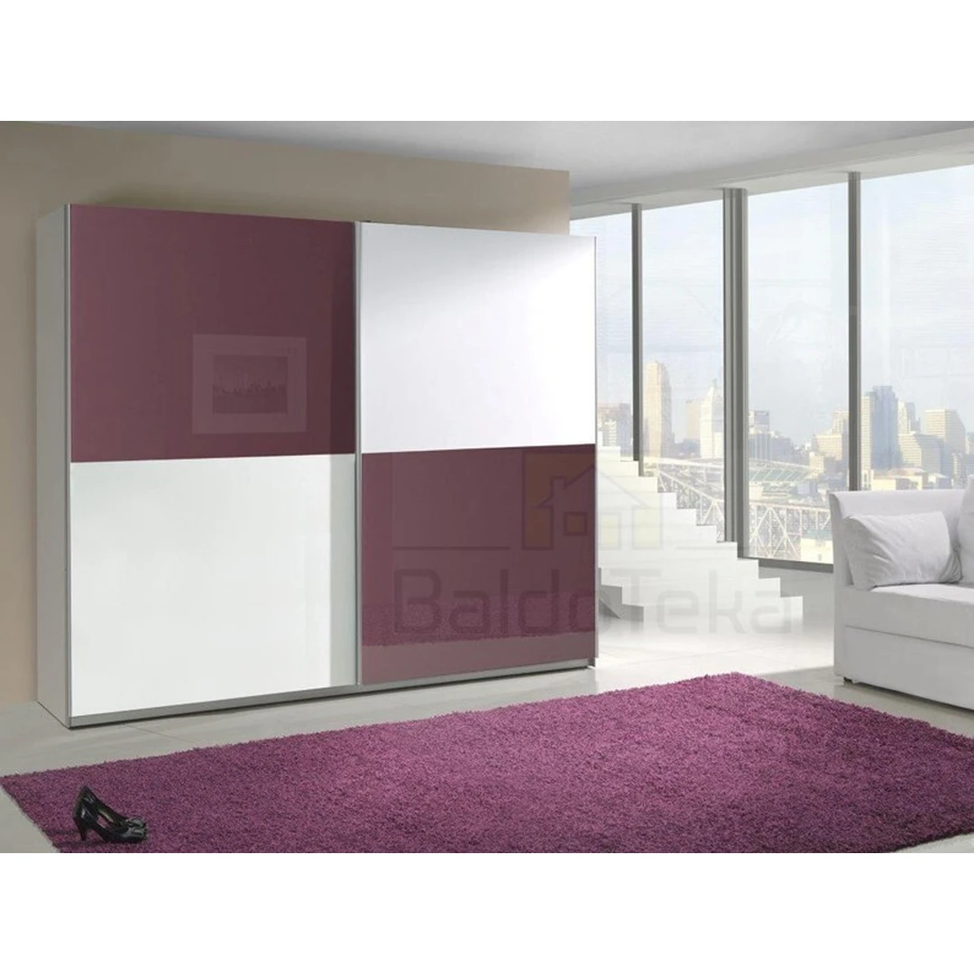 Moderni violetinė ir balta spinta su blizgiu fasadu