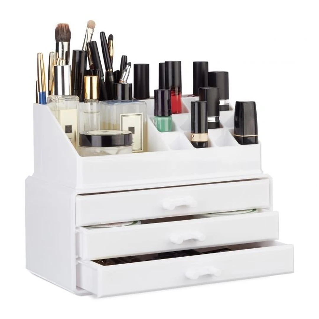 Makiažo organizatorius su stalčiais 19x23,5x14cm., baltos spalvos - Dekoracijos