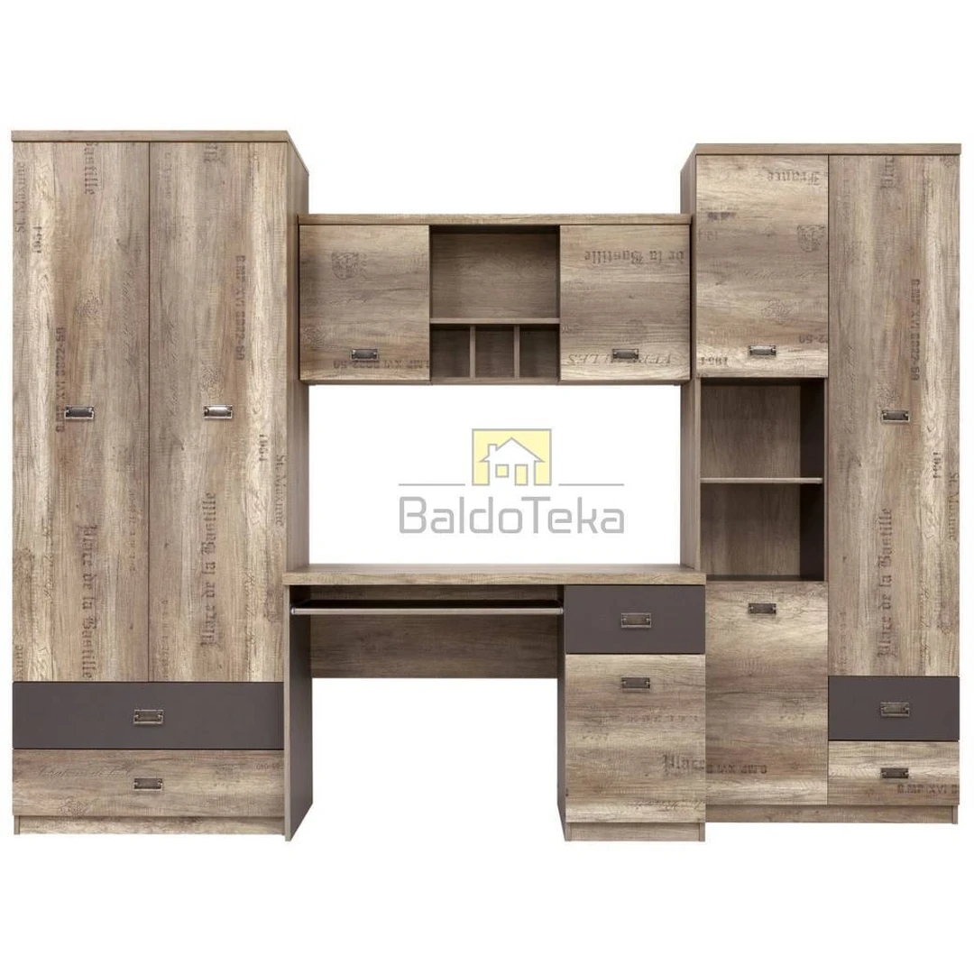 Erdvus ąžuolo ir pilkos spalvos spintos komplektas