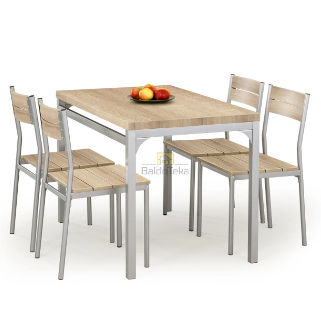 Elegantiškas stalas su 4 kėdėmis – šviesus ąžuolas sonoma