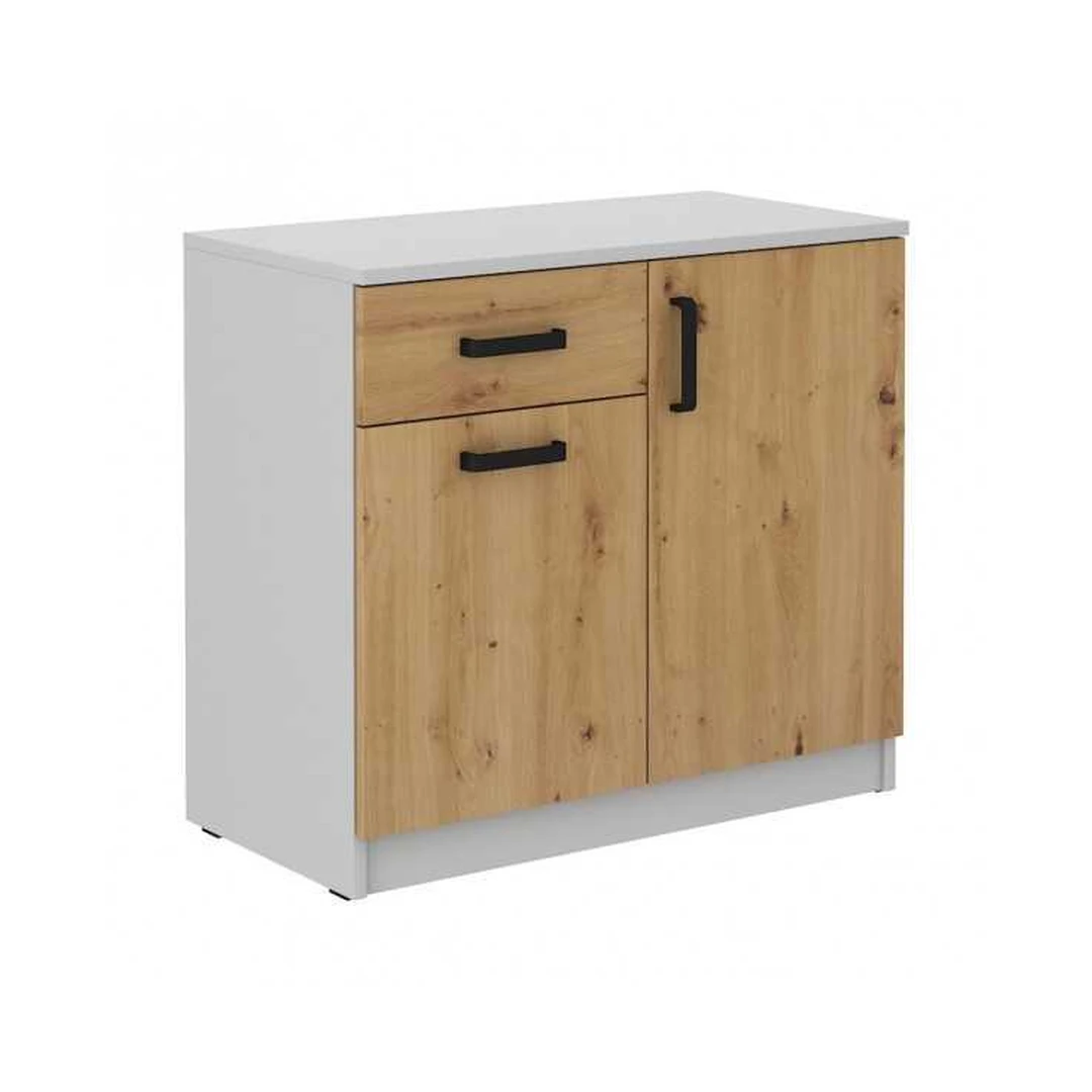 Šviesiai pilki baldai su „Artisan“ ąžuolo dekoro