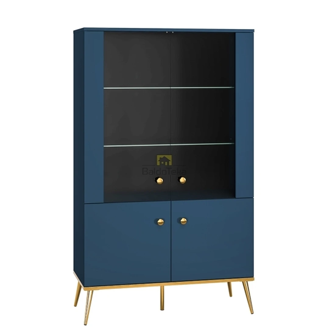 Ergonominė tamsiai mėlyna spintelė su aukso detalėmis