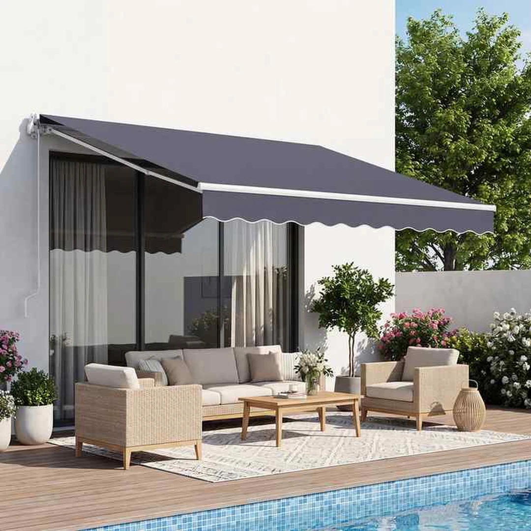 Markizė VEVOR RA250200-N, rankinė, Pilka, 250 × 200 × 25 cm - Lauko skėčiai