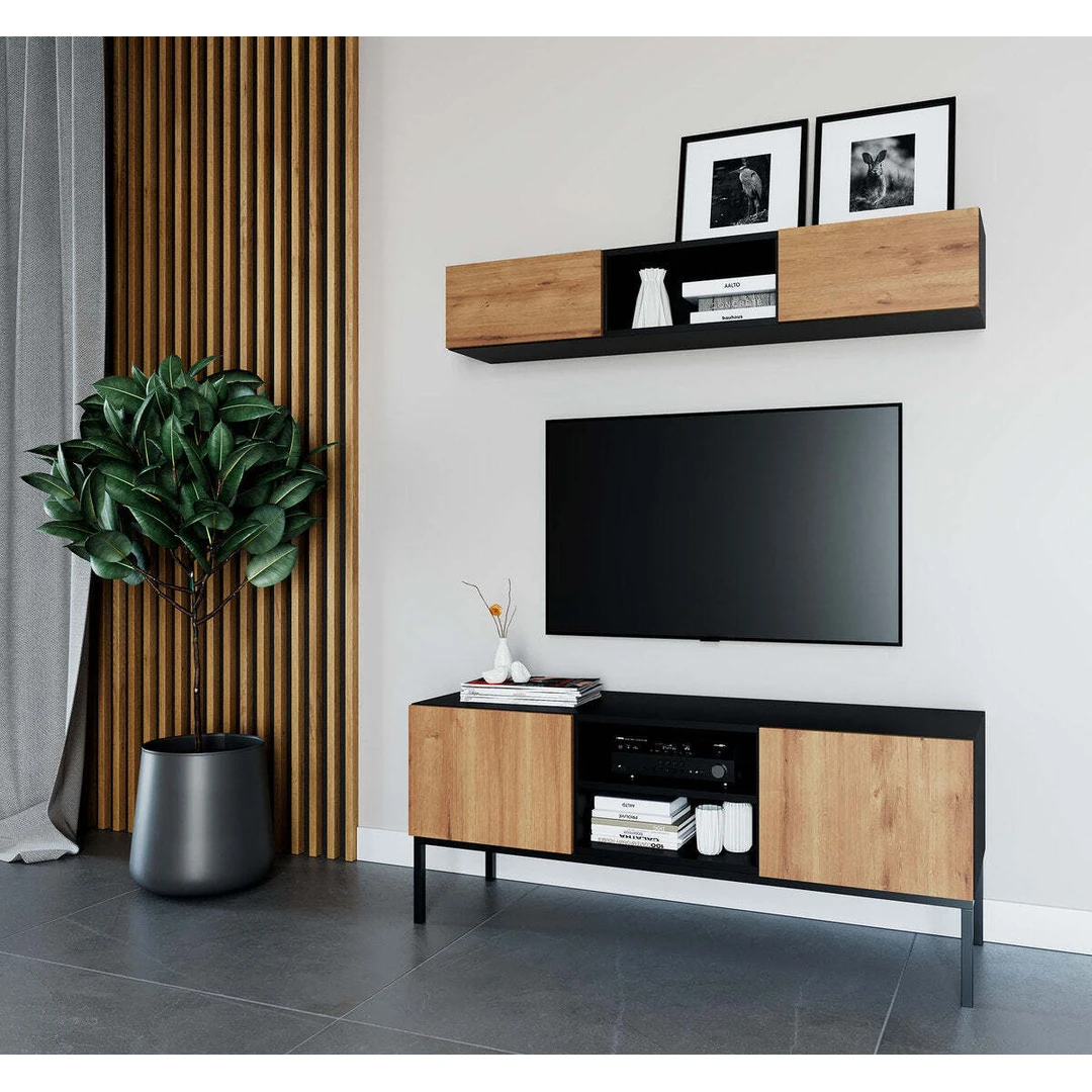 Moderni Lanzzi RTV spintelė su juodu ąžuolo efektu