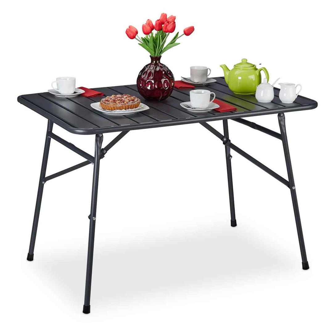Metalinis lauko stalas Relaxdays, sulankstomas, Pilkas, 110 × 74,5 × 70,5 cm - Stalai