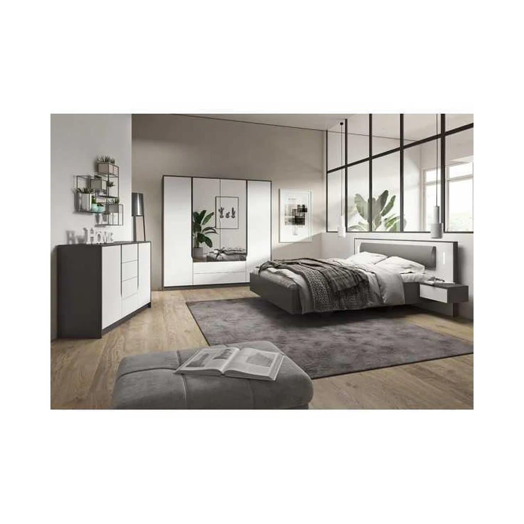Šiuolaikiškas miegamojo komplektas SEBO LI baltos ir pilkos spalvos