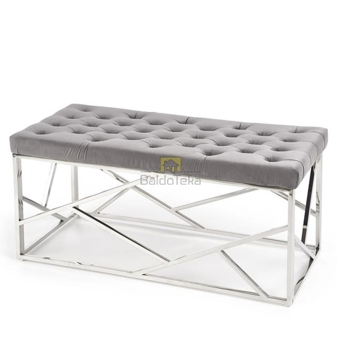 Elegantiška pilka velveto fotelis su chromuota pagrindu