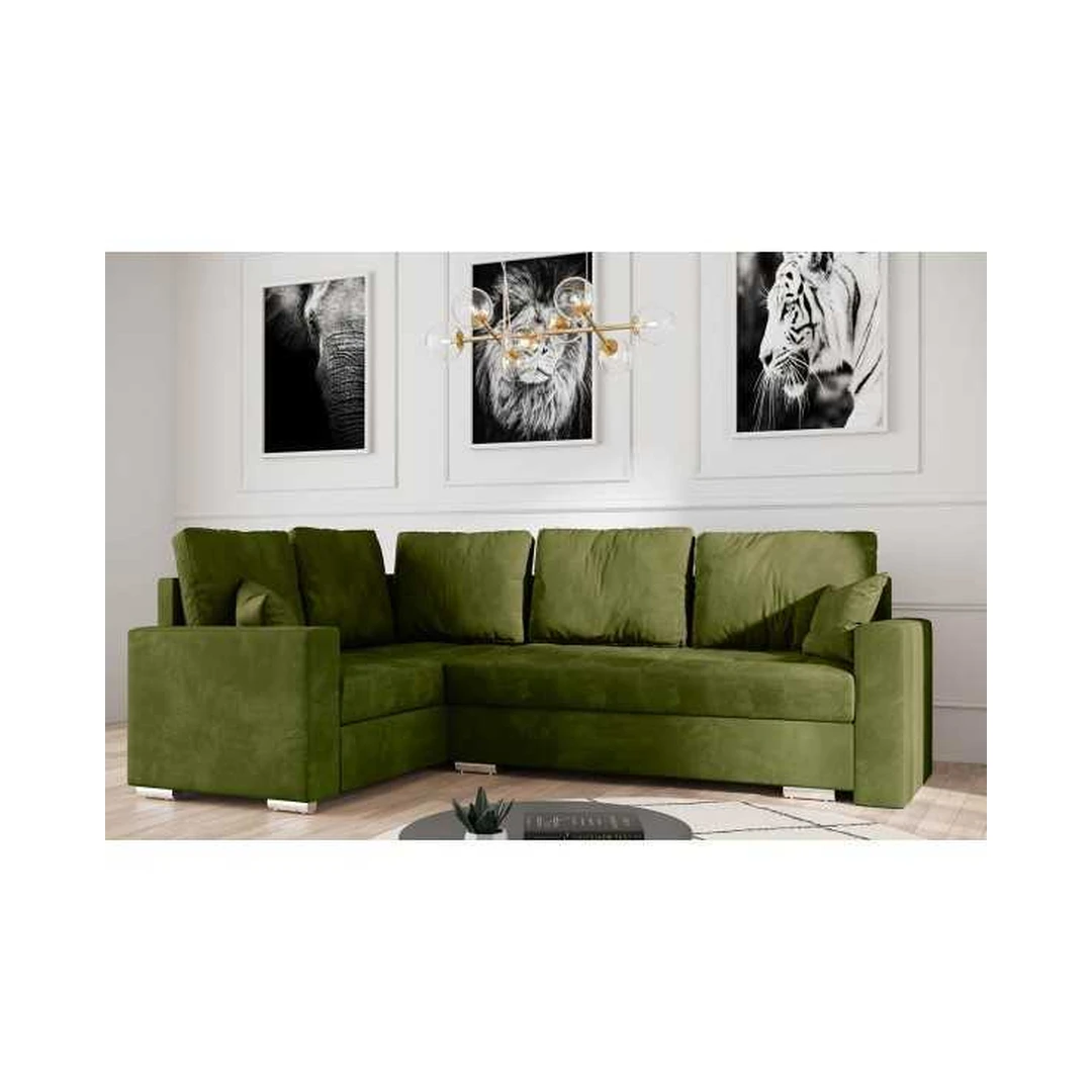 Kampinė sofė su miego funkcija ir laisvai pastatoma nugarėle