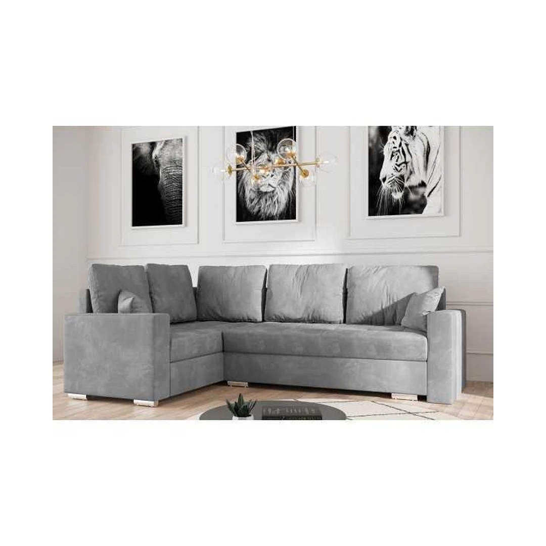 Kampinė sofa su miego funkcija, mediniu rėmu ir T28 putomis