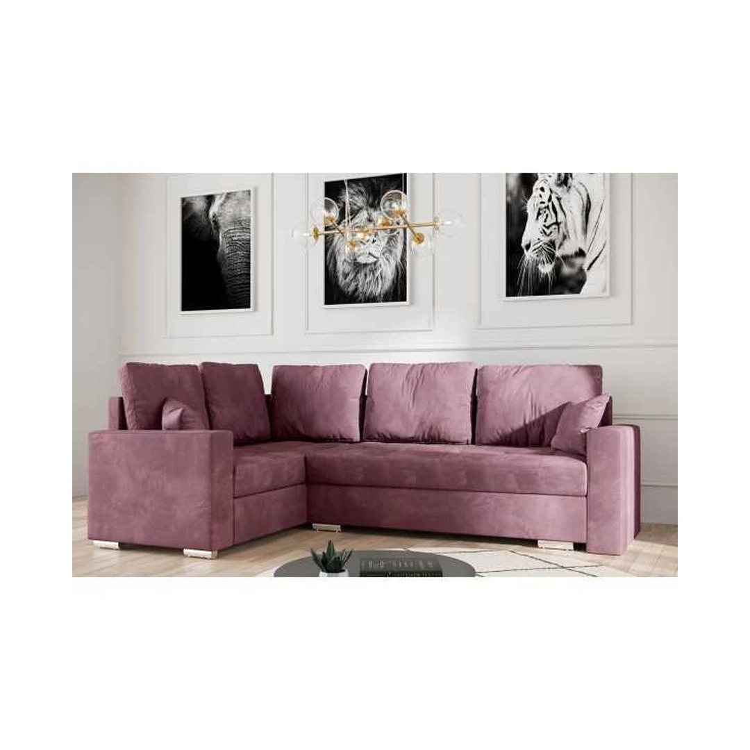 Kampinė sofė su miego funkcija ir patalynės konteineriu