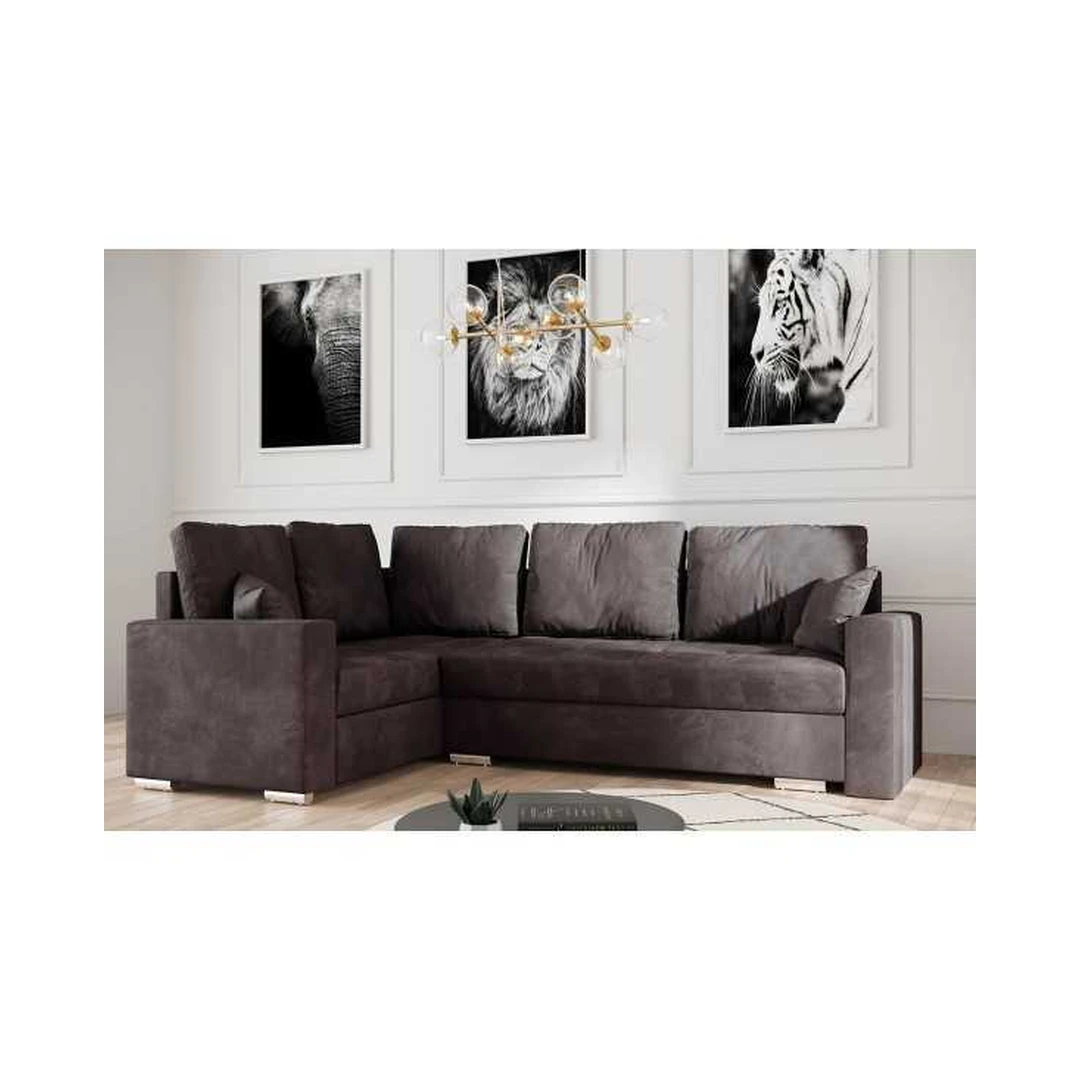 Kampinė sofė su miego funkcija, mediniu rėmu ir T28 putomis