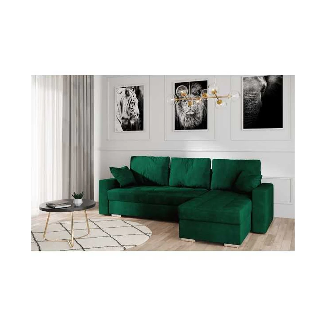 Kampinė sofė su miego funkcija, mediniu rėmu