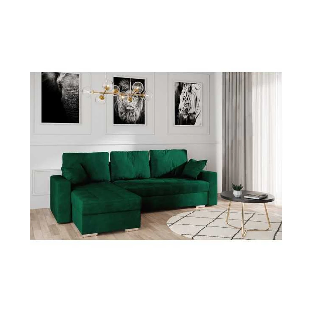 Kampinė sofė su miego funkcija, mediniu rėmu