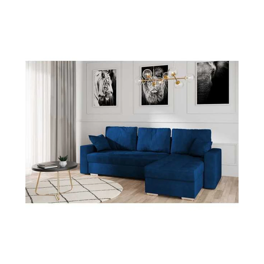 Kampinė sofė su miego funkcija, mediniu rėmu ir elastingomis putomis