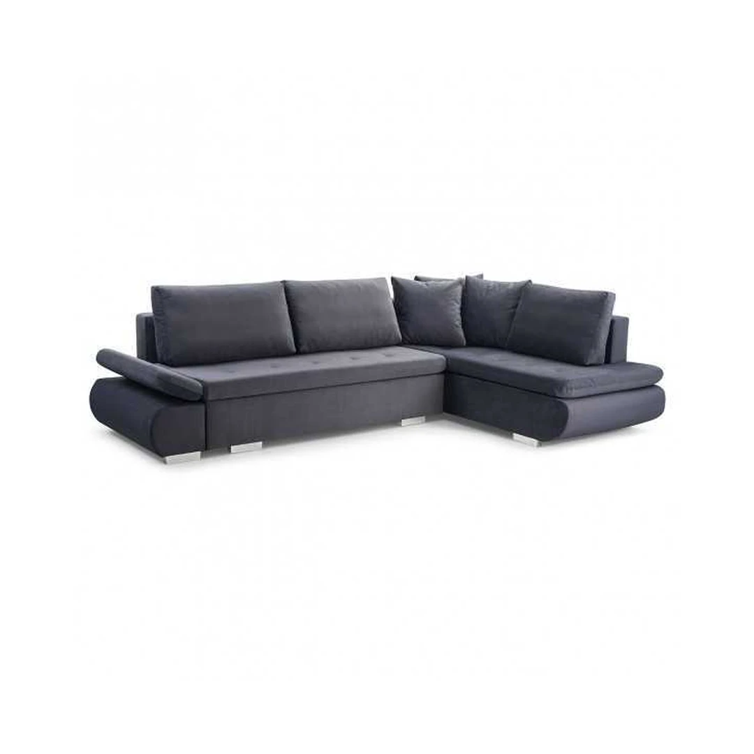 Kampinė sofė su miego funkcija ir patalynės konteineriu