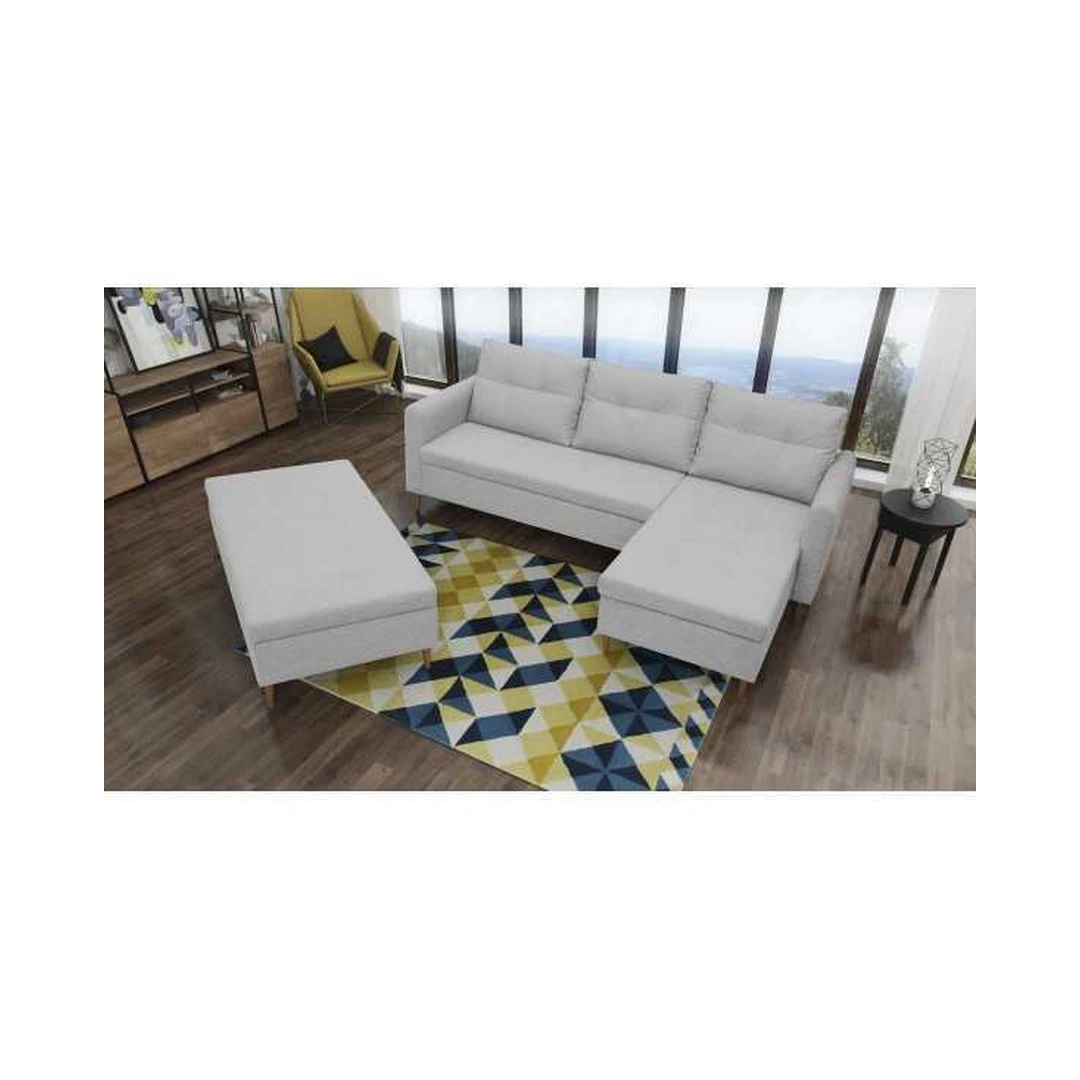 Ergonomiška kampinė sofa su mediniu rėmu ir T30 putomis