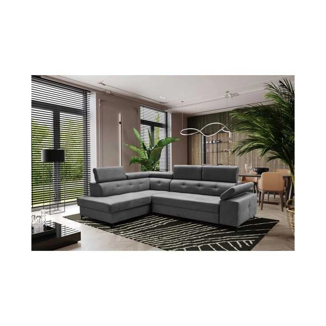 Kampinė sofos lova su miego funkcija ir reguliuojamais atlošais