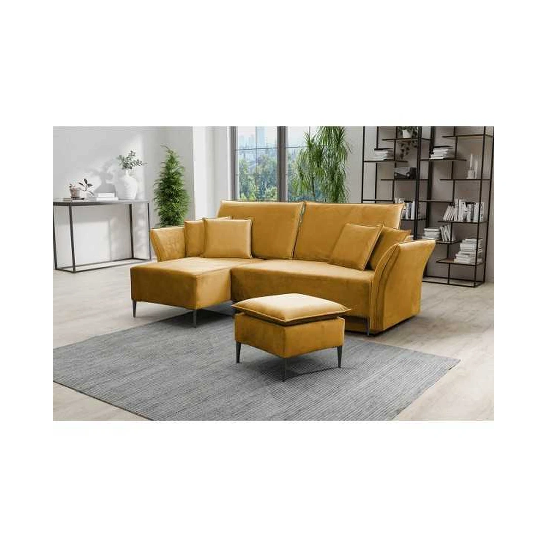 Stilinga kampinė sofa su miego funkcija ir 4 pagalvėmis