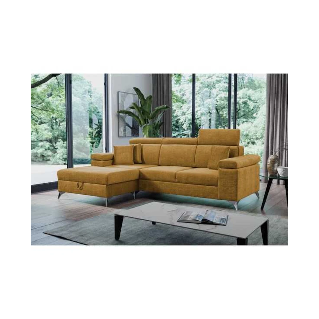 Kampinė sofa su miego funkcija ir patalynės dėže