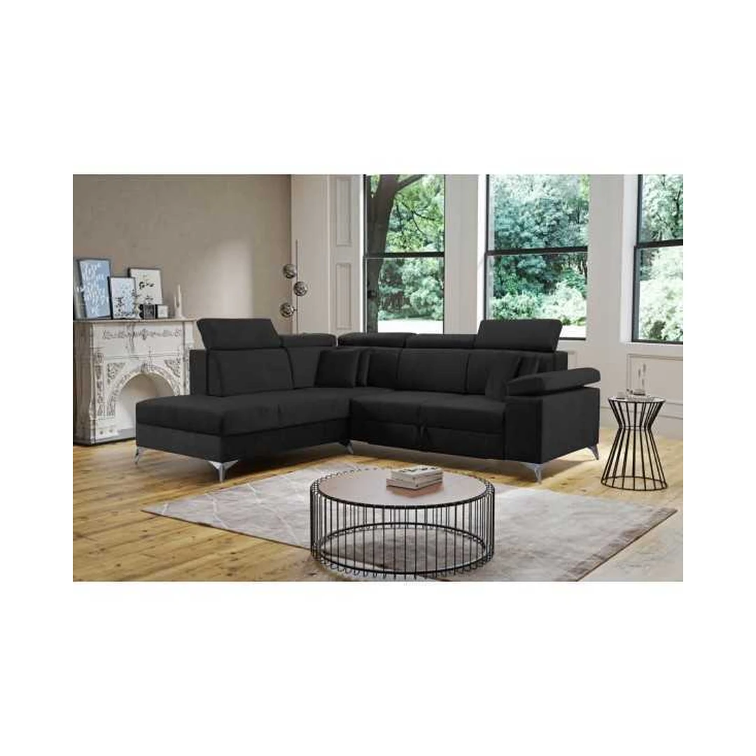 Ergonominė kampinė sofa su miego funkcija ir patalynės dėže