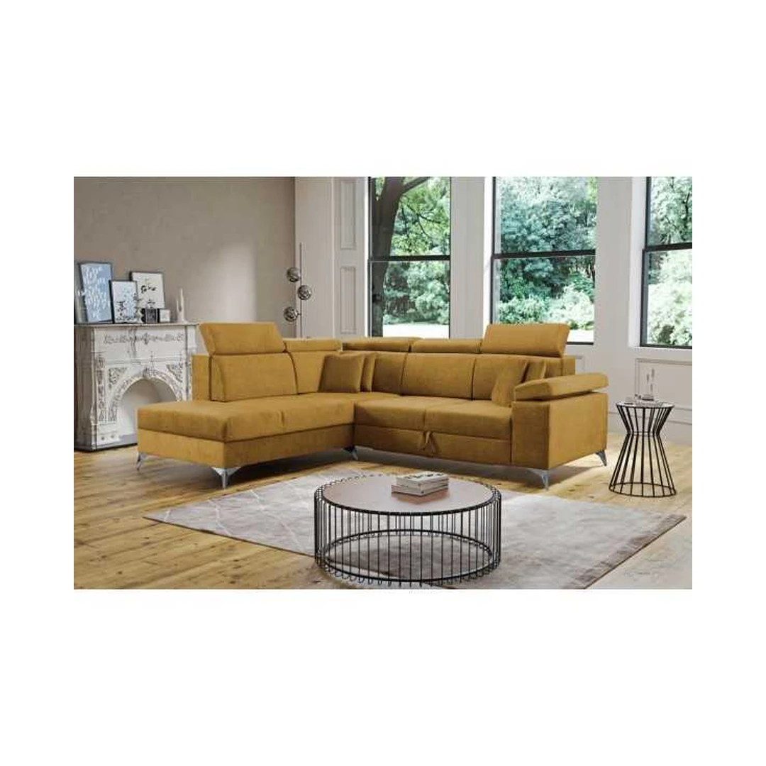 Kampinė sofa su miego funkcija ir patalynės dėže
