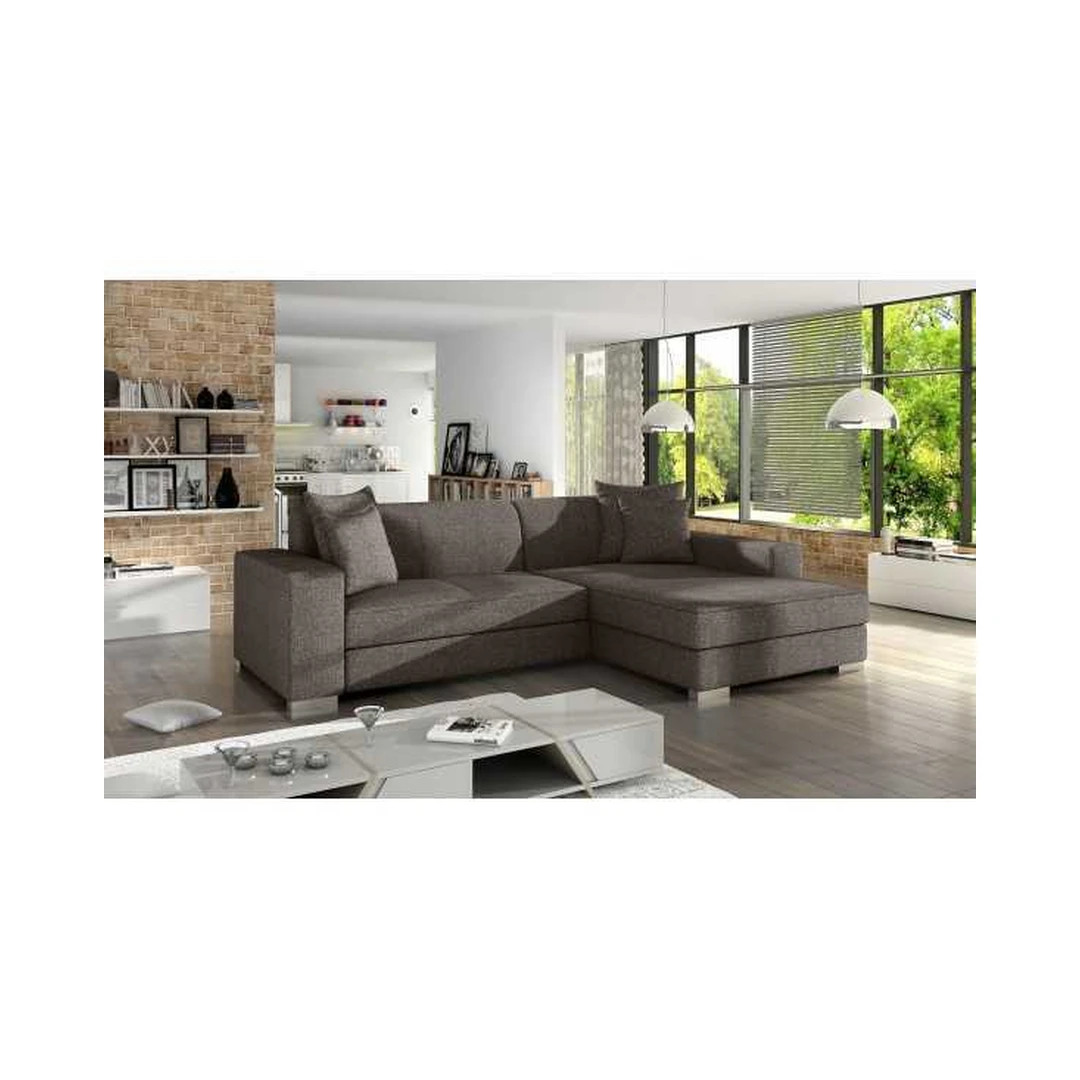 Kampinė sofė su miego funkcija ir patalynės konteineriu