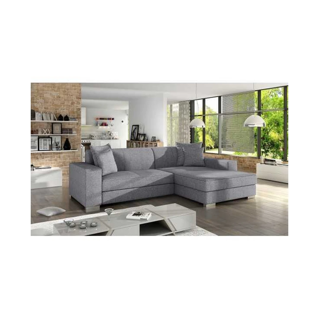 Kampinė sofė su miego funkcija ir patalynės konteineriu