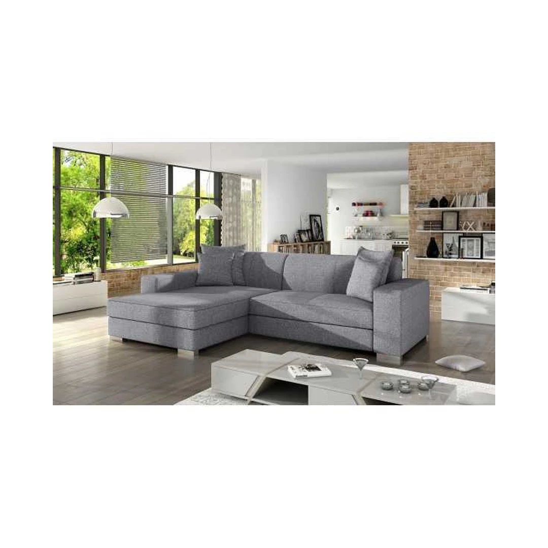 Kampinė sofė su miego funkcija ir laisvai pastatoma nugarėle