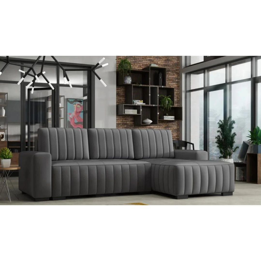 Modernus minkštas kampas su miegojimo funkcija ir patalynės dėže