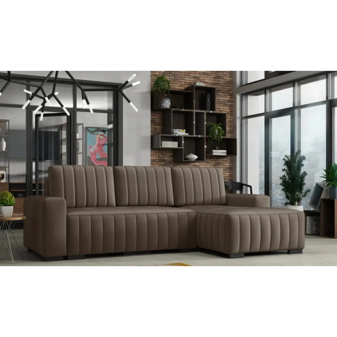 Modernus minkštas kampas su miegojimo funkcija ir patalynės dėže