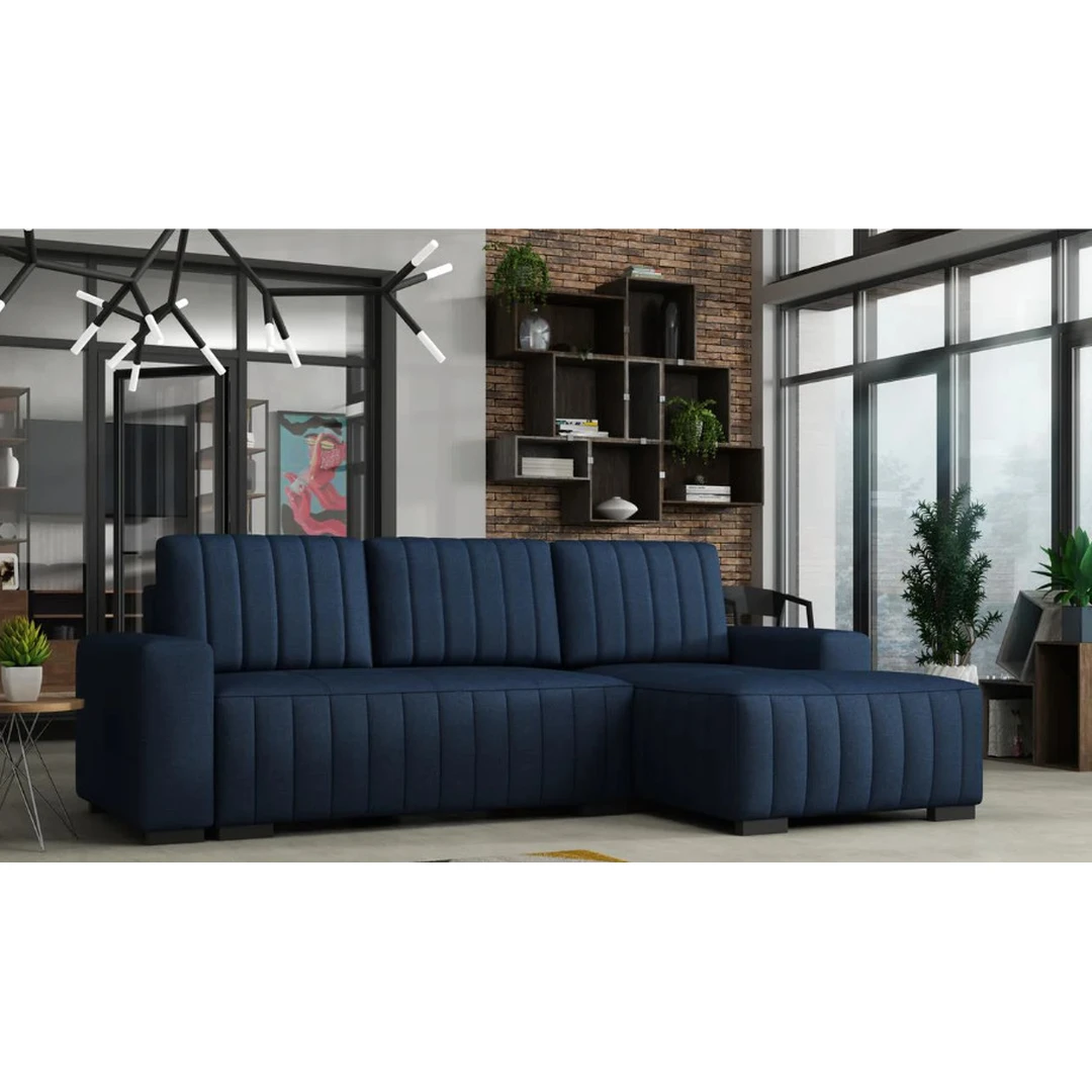 Modernus minkštas kampas su miegojimo funkcija ir dėže