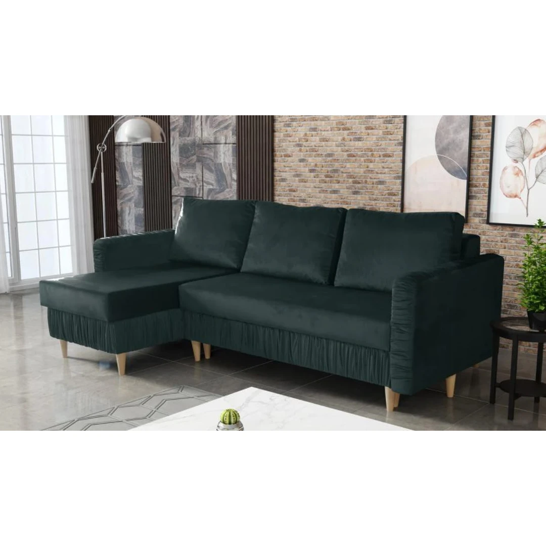 Stilingas minkštas kampas su miegojimo funkcija ir patalynės dėžė