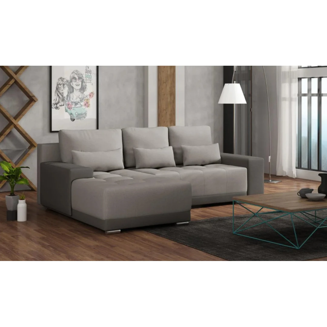 Modernus minkštas kampas LACOSTA su miegojimo funkcija ir patalynės dėže